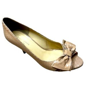 Kate Spade Nude Faux Snake Skin Peep Toe Heels.